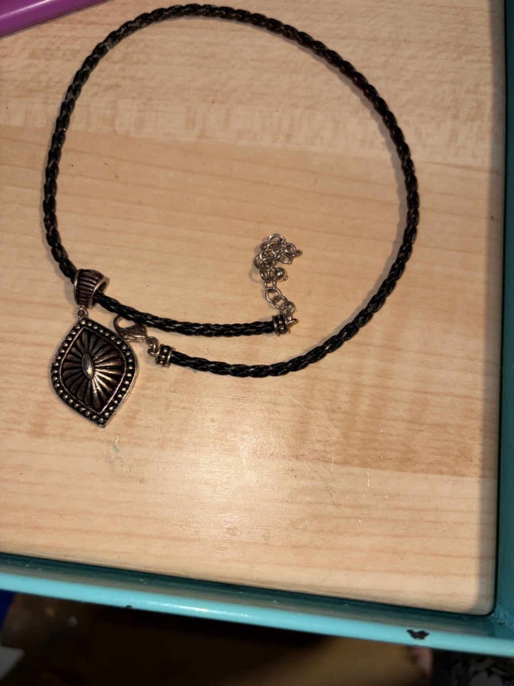 Black Braided Leather Necklace with Silver Pendant